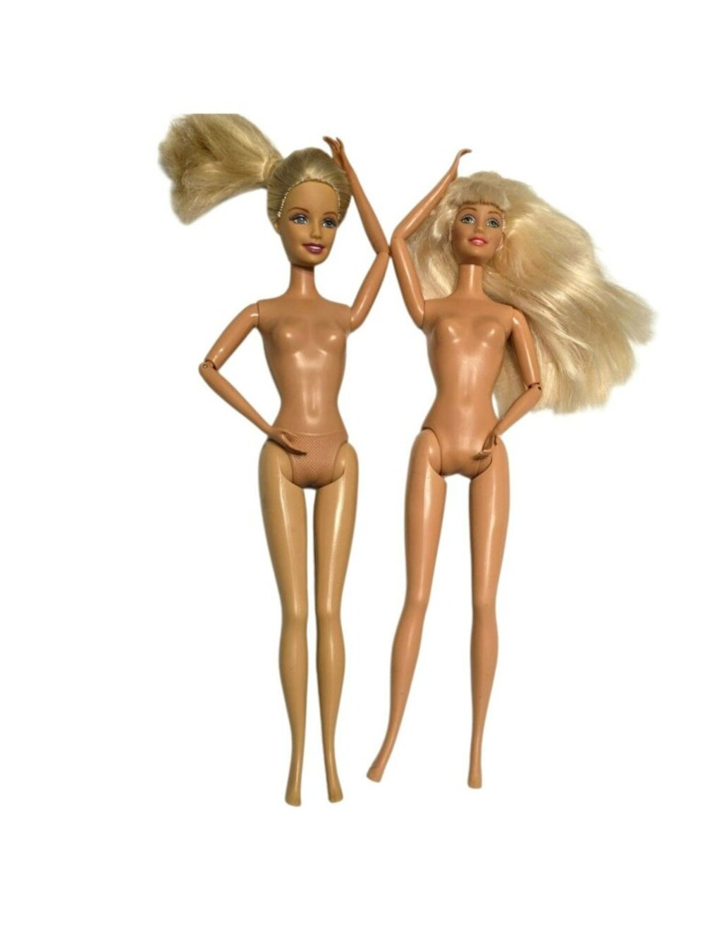 2 Vintage 90s Barbie Dolls Articulated Arms Poseable Moveable Fashion Doll Toys